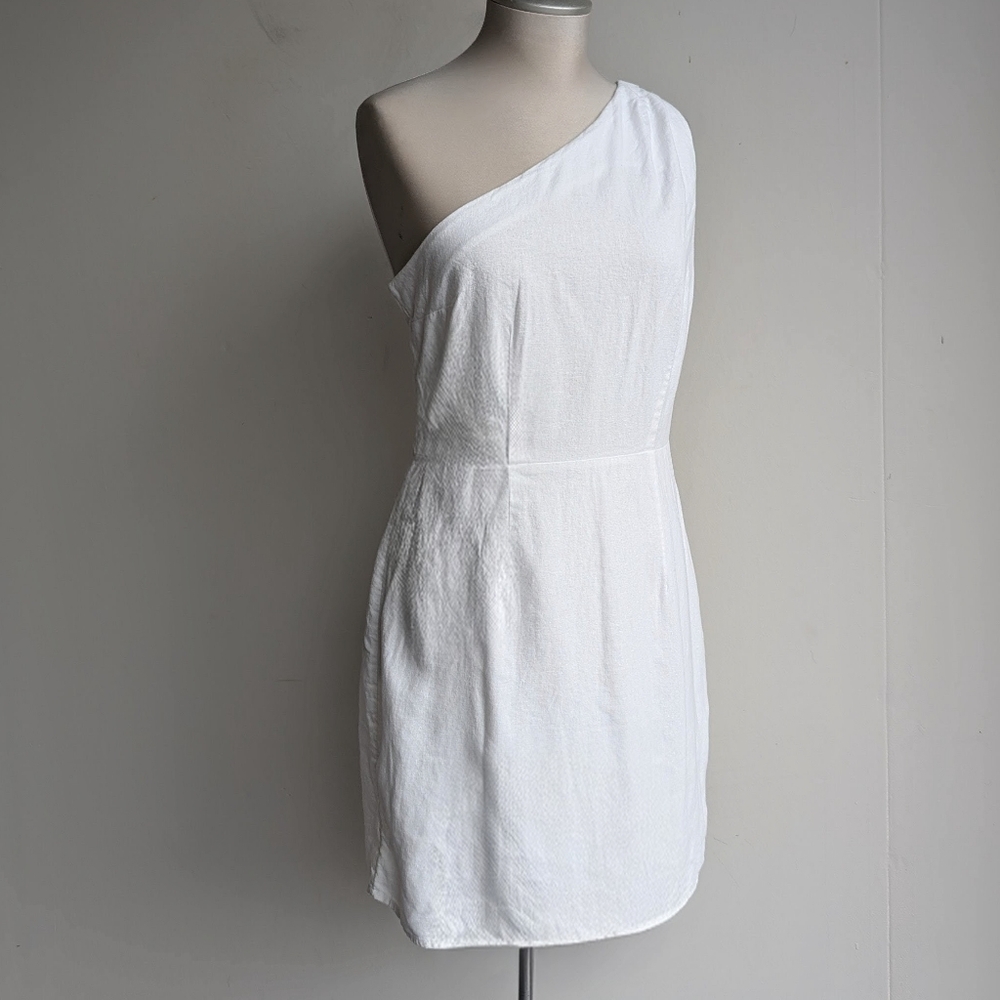 Linen White One-Shoulder Mini Dress